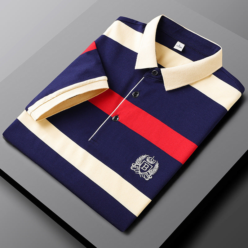 Polo en coton rayé à manches courtes pour homme