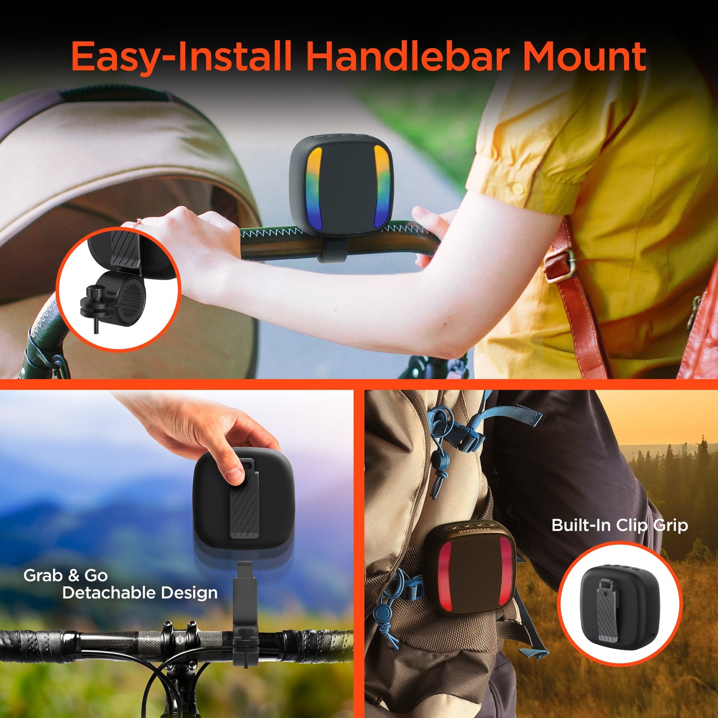 Enceinte Bluetooth LED Spin Cycle pour Vélo – Étanche IPX4 | HyperGear