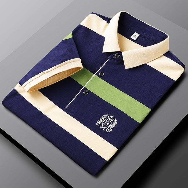 Polo en coton rayé à manches courtes pour homme