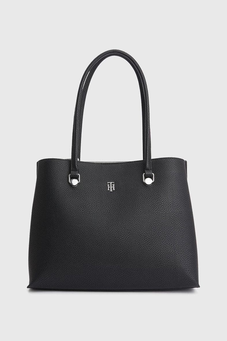 Tommy Hilfiger Tote Bag Noir Monogramme TH Argenté