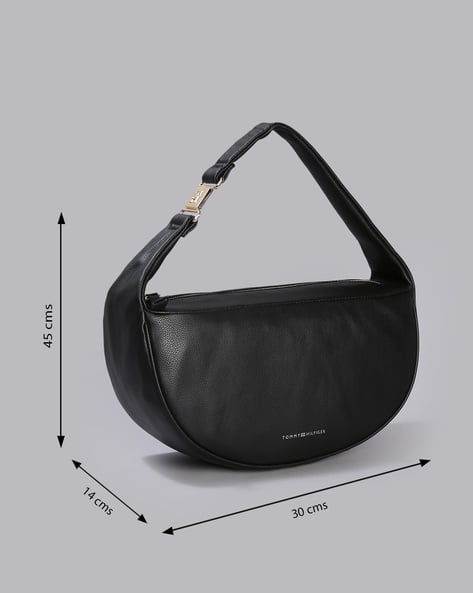 Tommy Hilfiger – Sac Hobo Demi-Lune en Cuir Grainé Noir