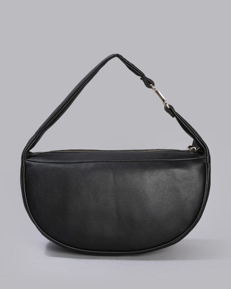 Tommy Hilfiger – Sac Hobo Demi-Lune en Cuir Grainé Noir