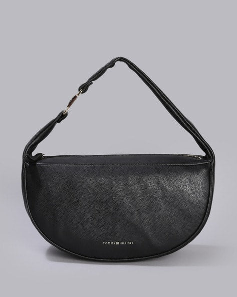 Tommy Hilfiger – Sac Hobo Demi-Lune en Cuir Grainé Noir