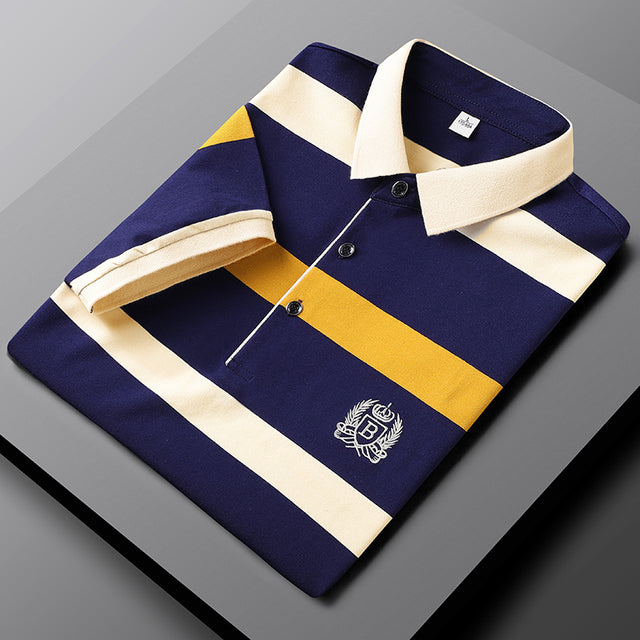 Polo en coton rayé à manches courtes pour homme