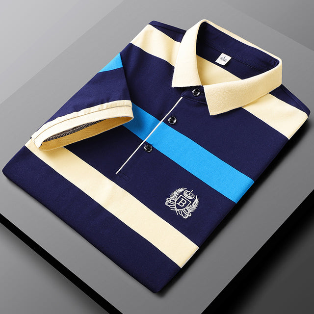 Polo en coton rayé à manches courtes pour homme