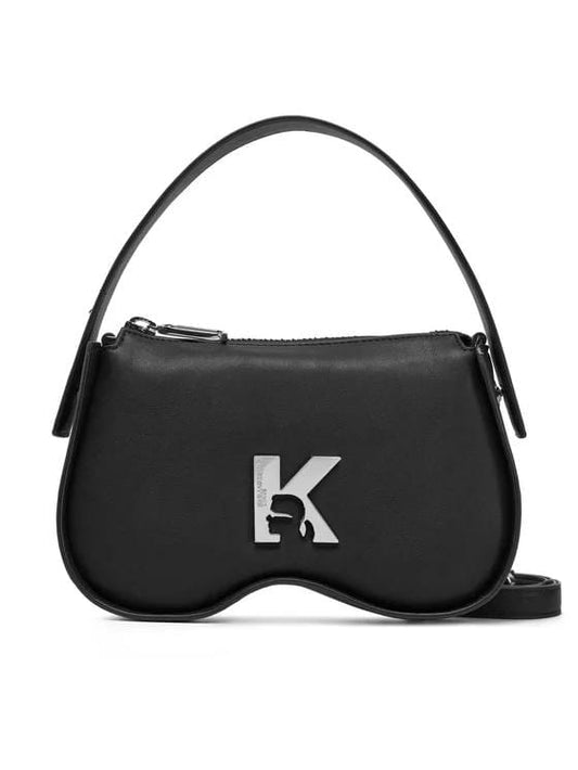 Sac baguette Karl Lagerfeld Jeans noir avec logo K métallique argenté, vue de face