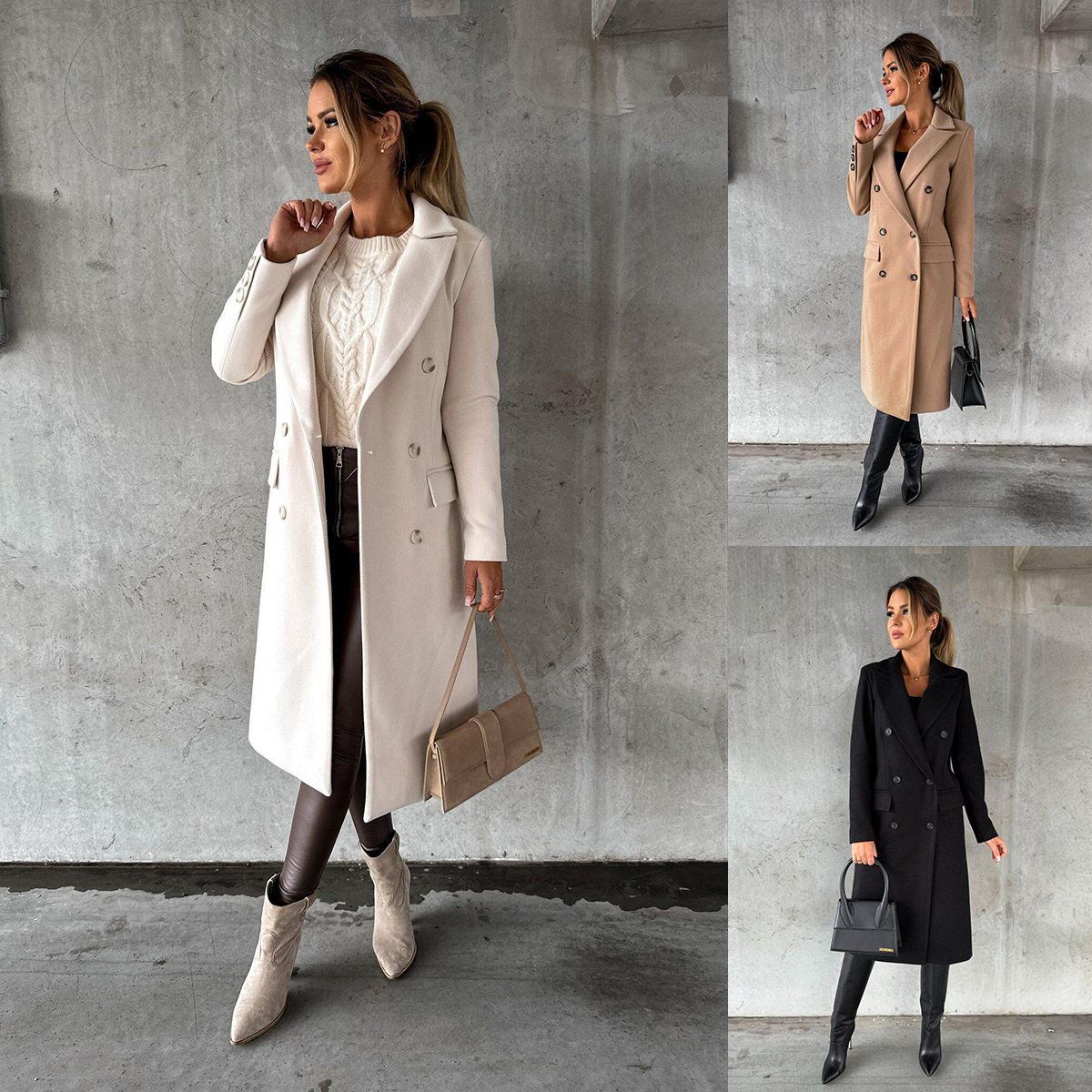 Manteau long à double boutonnage