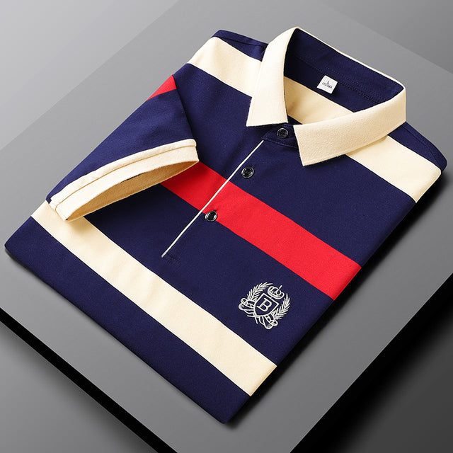 Polo en coton rayé à manches courtes pour homme