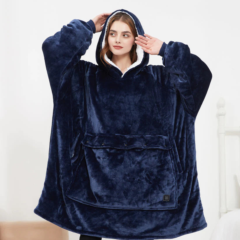 Couverture-sweat à capuche chauffante