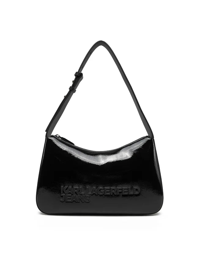 Karl Lagerfeld Jeans – Sac Shoulder Verni Noir Logo Embossé Femme