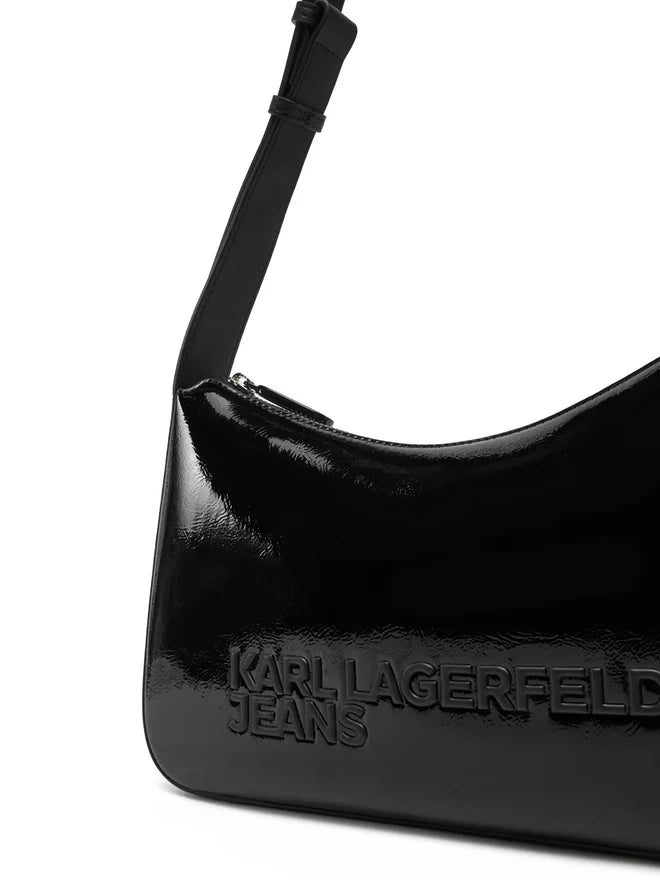 Karl Lagerfeld Jeans – Sac Shoulder Verni Noir Logo Embossé Femme