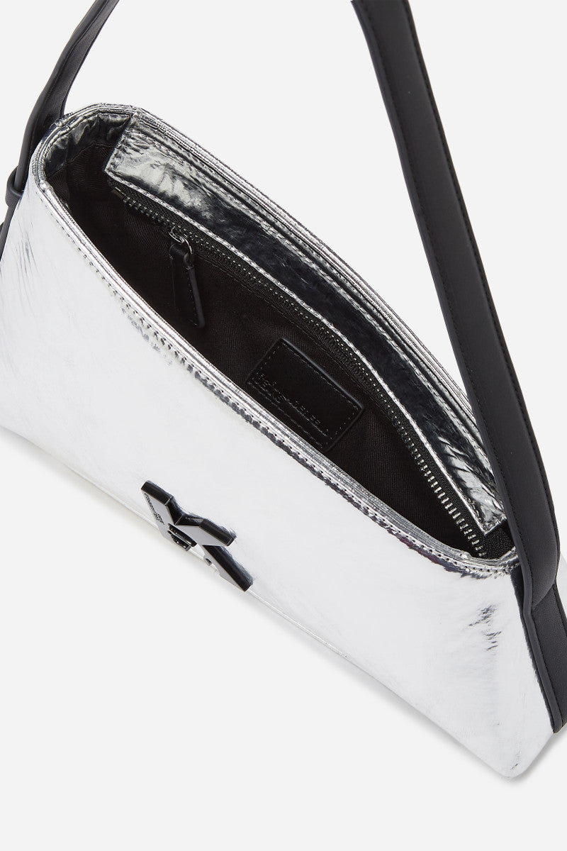 Karl Lagerfeld Jeans – Pochette Triangulaire Argentée Métallисée Femme