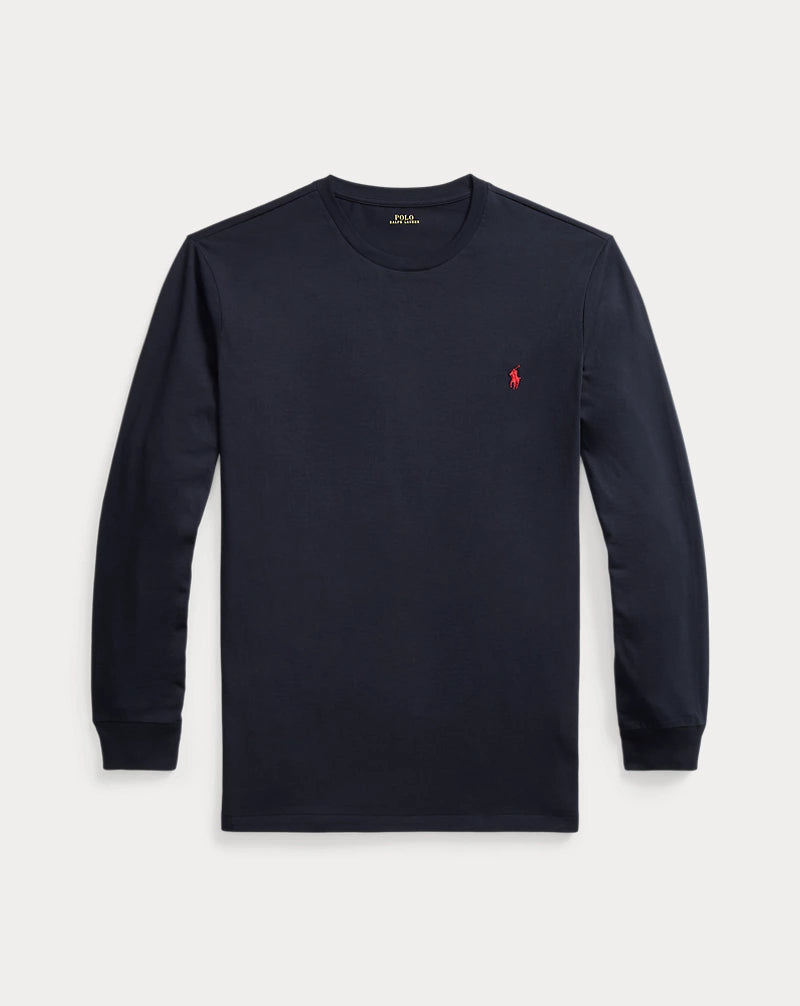 T-shirt manches longues Polo Ralph Lauren noir avec logo poney brodé rouge, vue de face
